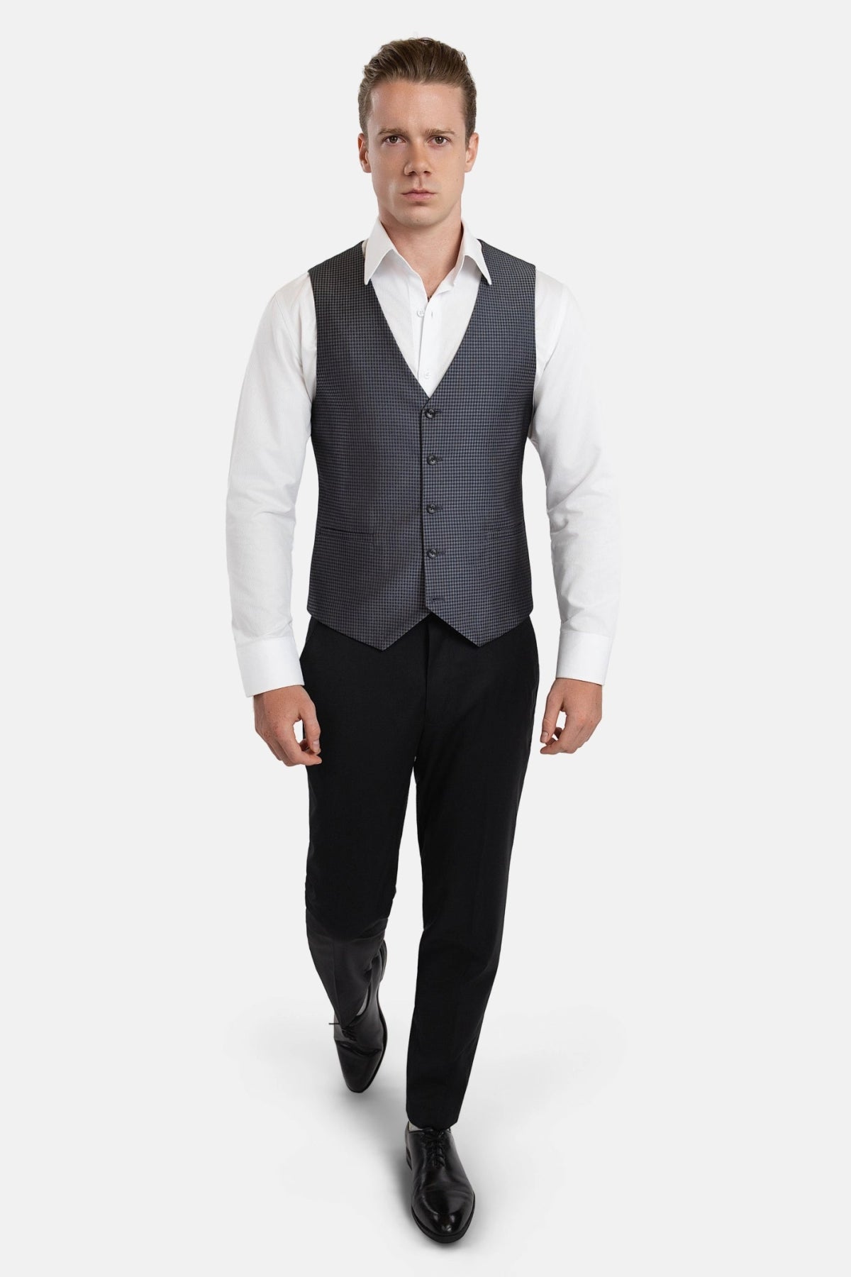 Grey Microcheck Vest - SARTORO