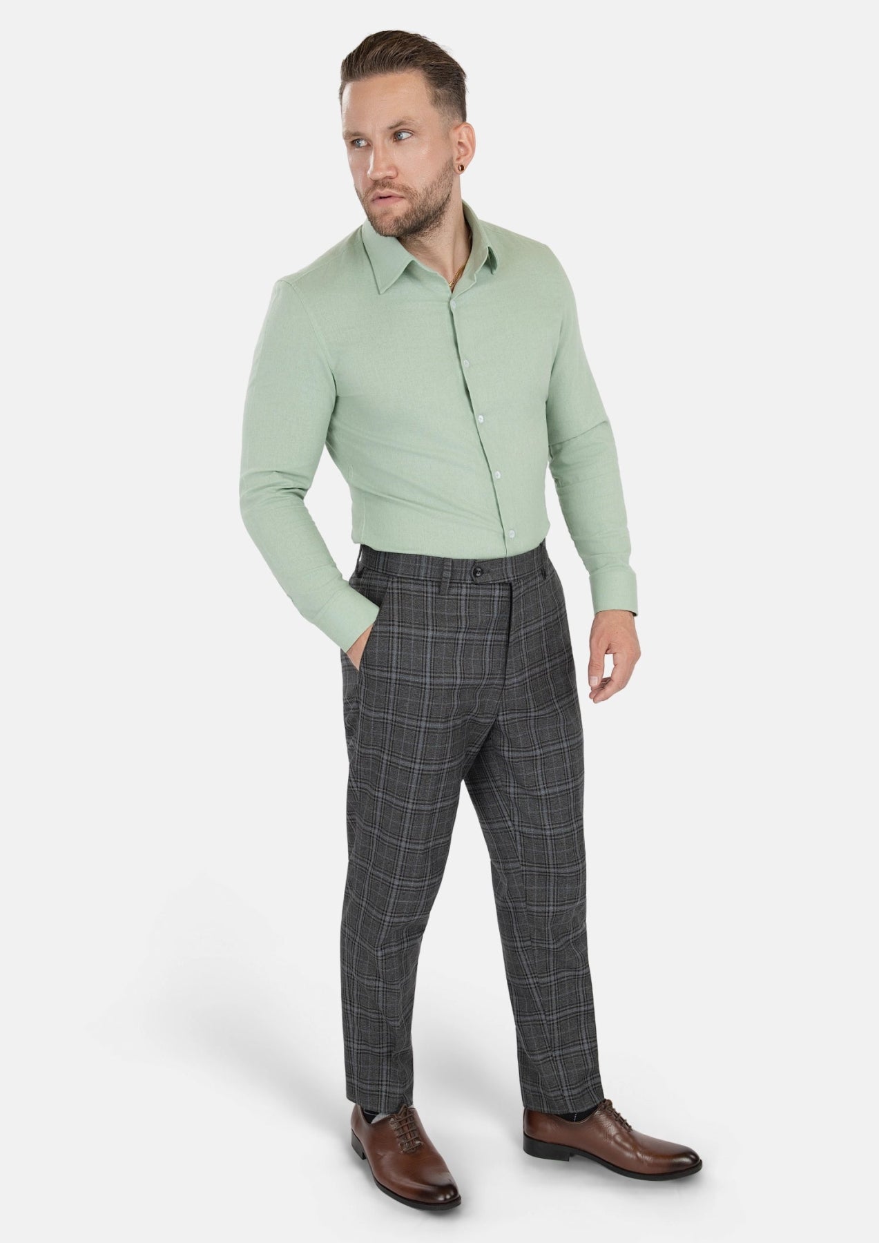 Grey Two - Tone Plaid Pants - SARTORO