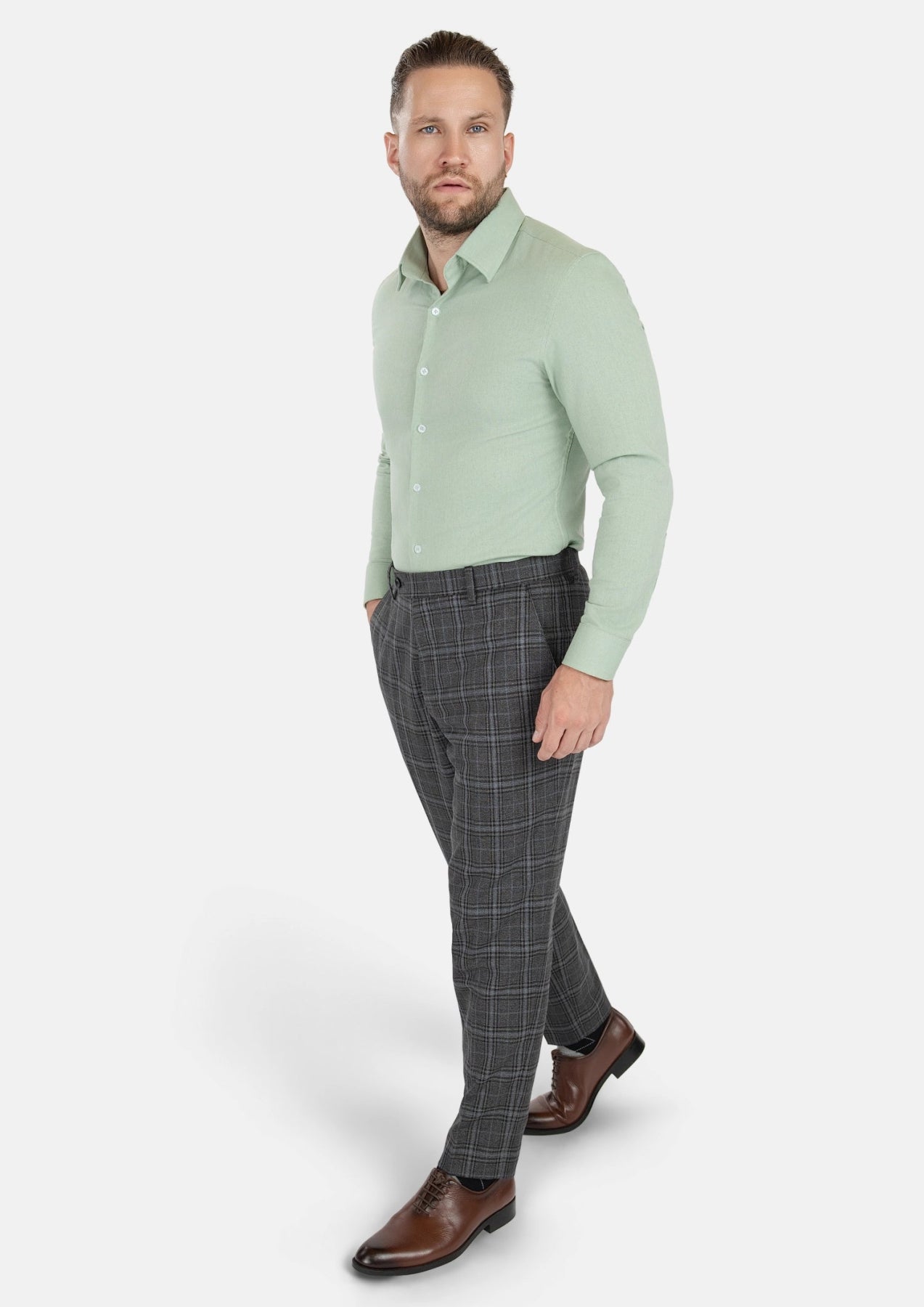 Grey Two - Tone Plaid Pants - SARTORO