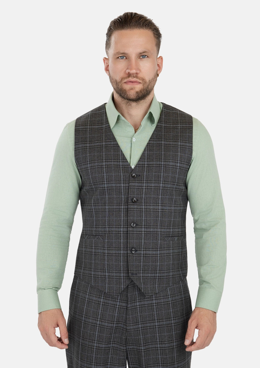 Grey Two-Tone Plaid Vest270
