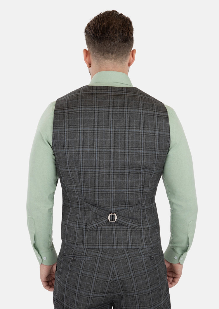 Grey Two - Tone Plaid Vest - SARTORO96