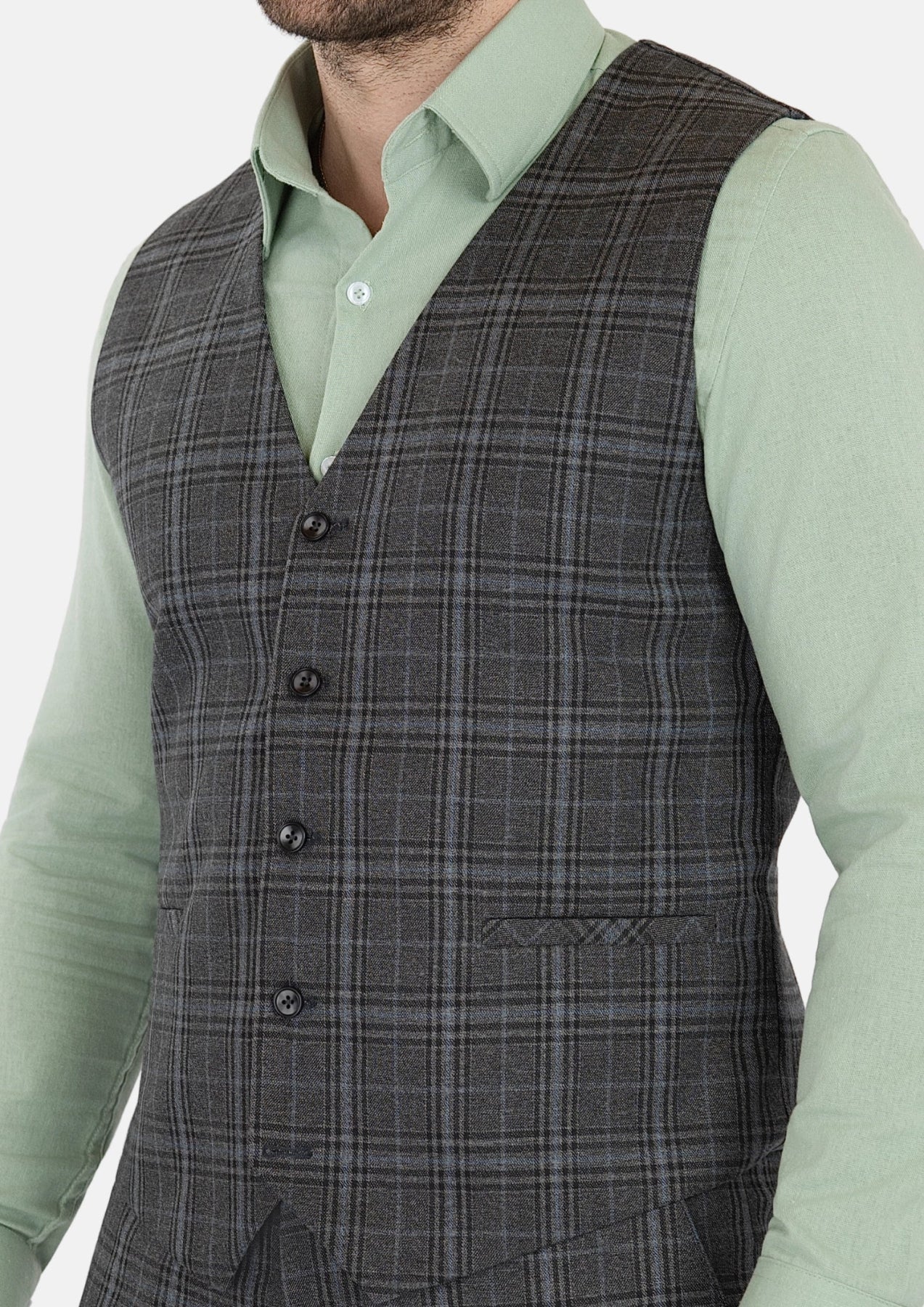 Grey Two - Tone Plaid Vest - SARTORO