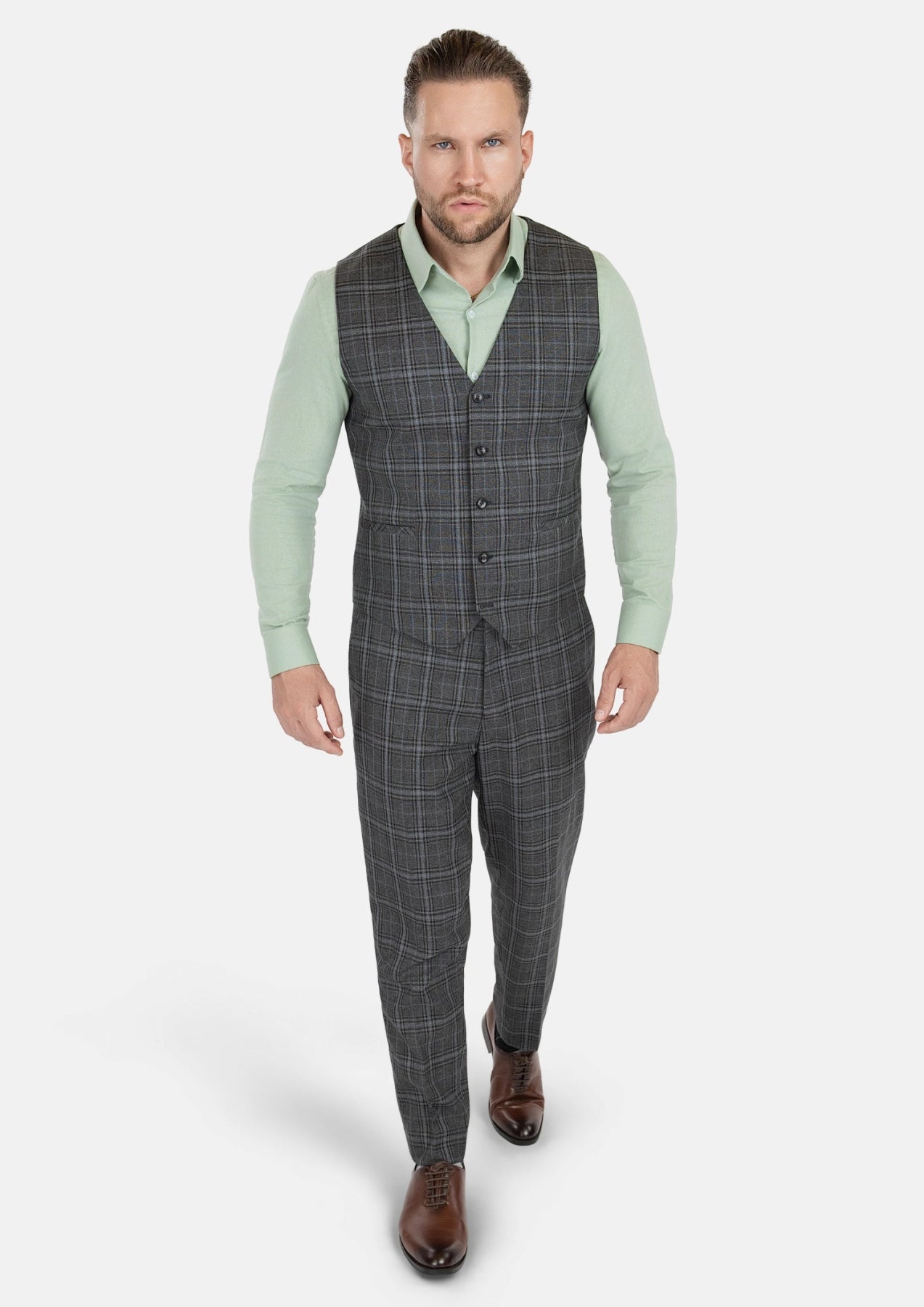 Grey Two - Tone Plaid Vest - SARTORO