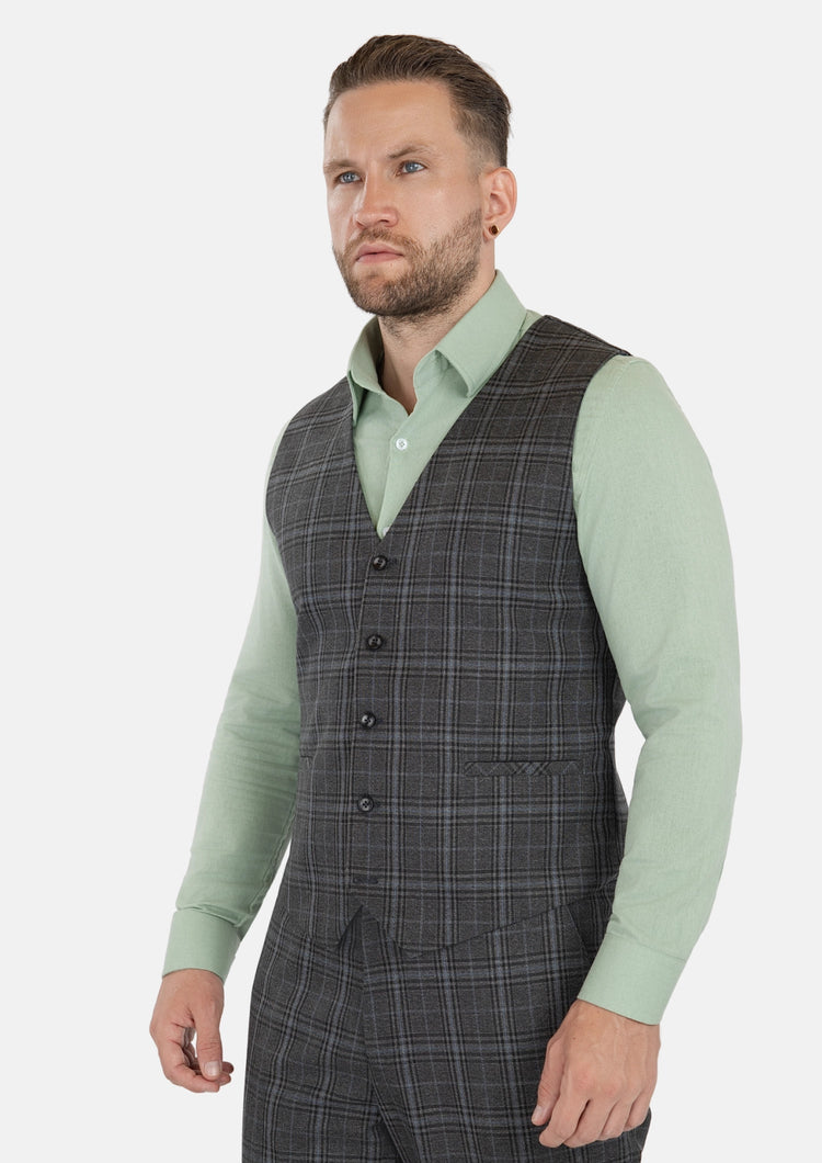 Grey Two - Tone Plaid Vest - SARTORO275
