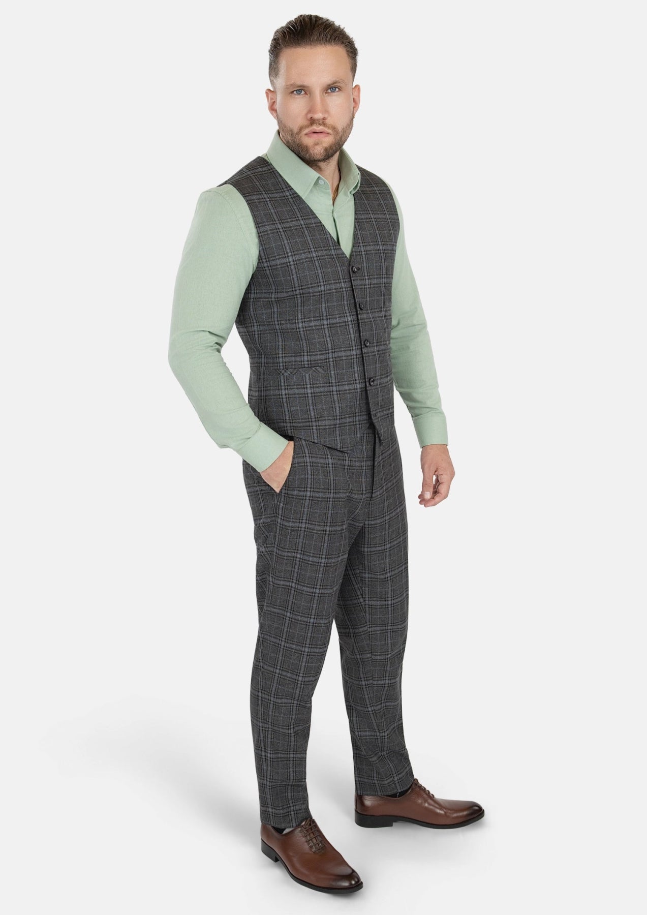 Grey Two - Tone Plaid Vest - SARTORO