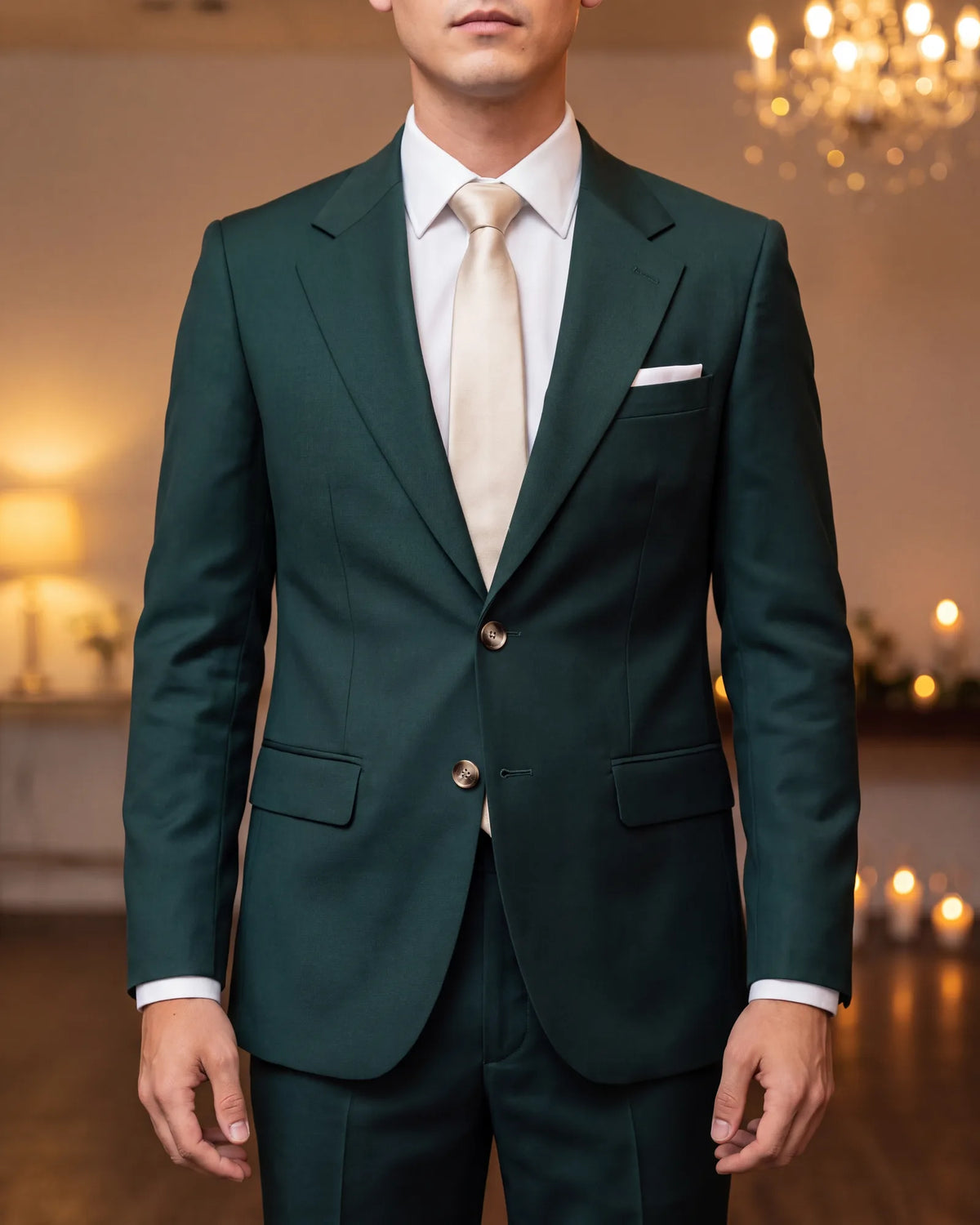 Prefer something quieter than gold on emerald? Champagne is the paler tie.