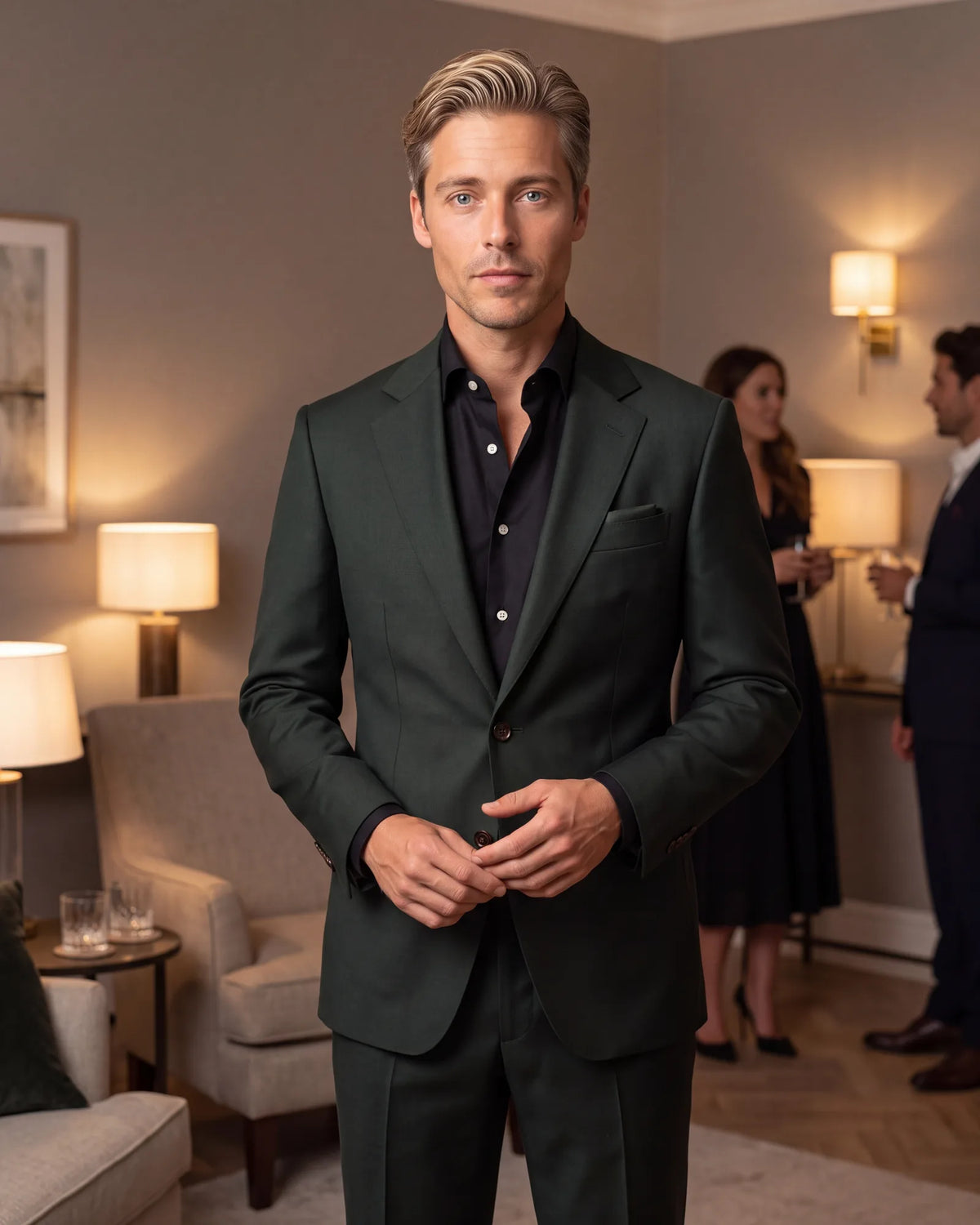 Heading out in the evening? Try a black shirt on dark green or emerald, and skip the tie.