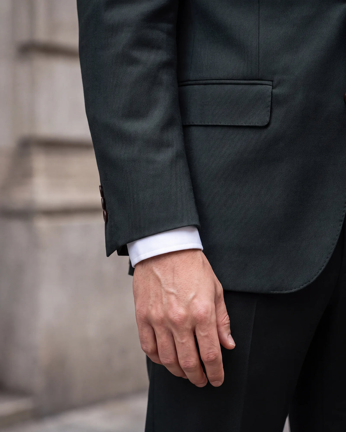 Buying a green suit? Green draws more attention than navy, so a cut to your measurements can matter more.