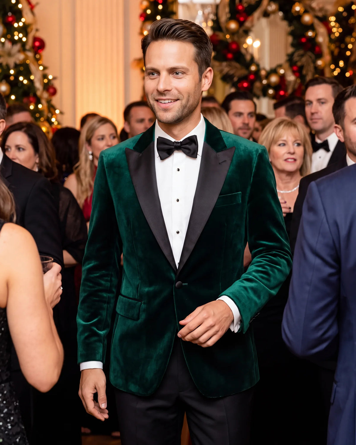 Invited to black tie and want something other than black? A deep green velvet tuxedo is an option.
