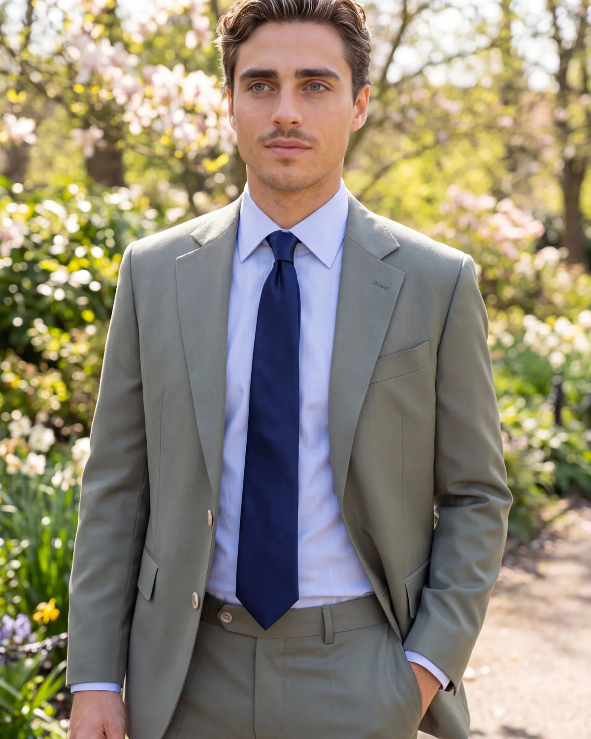 For daytime and office wear, light blue softens the suit with an easy contrast.