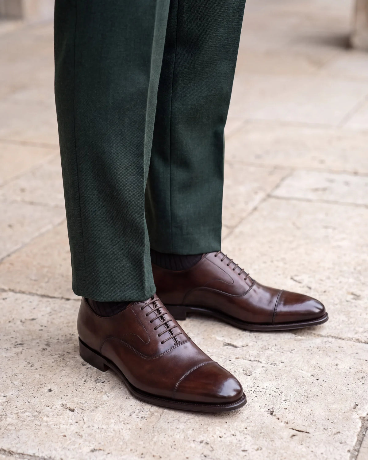 Not sure which brown? On the deep greens, go dark, and keep the belt the same shade.