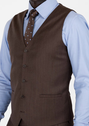 Hickory Brown Herringbone Vest - SARTORO
