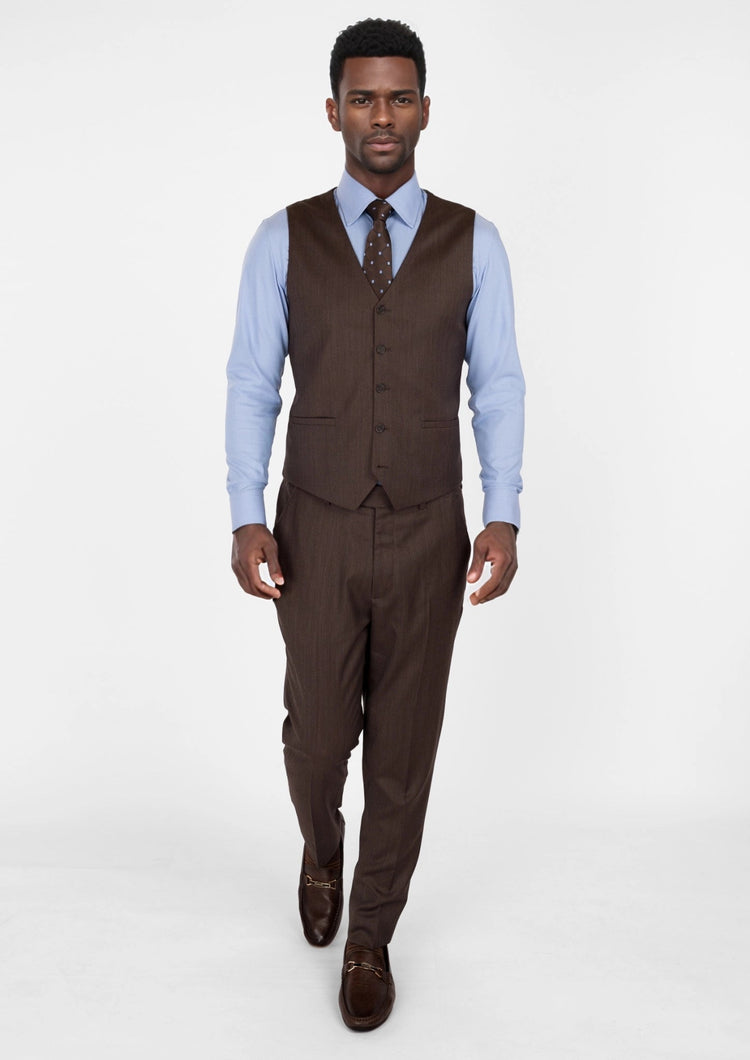 Hickory Brown Herringbone Vest - SARTORO290