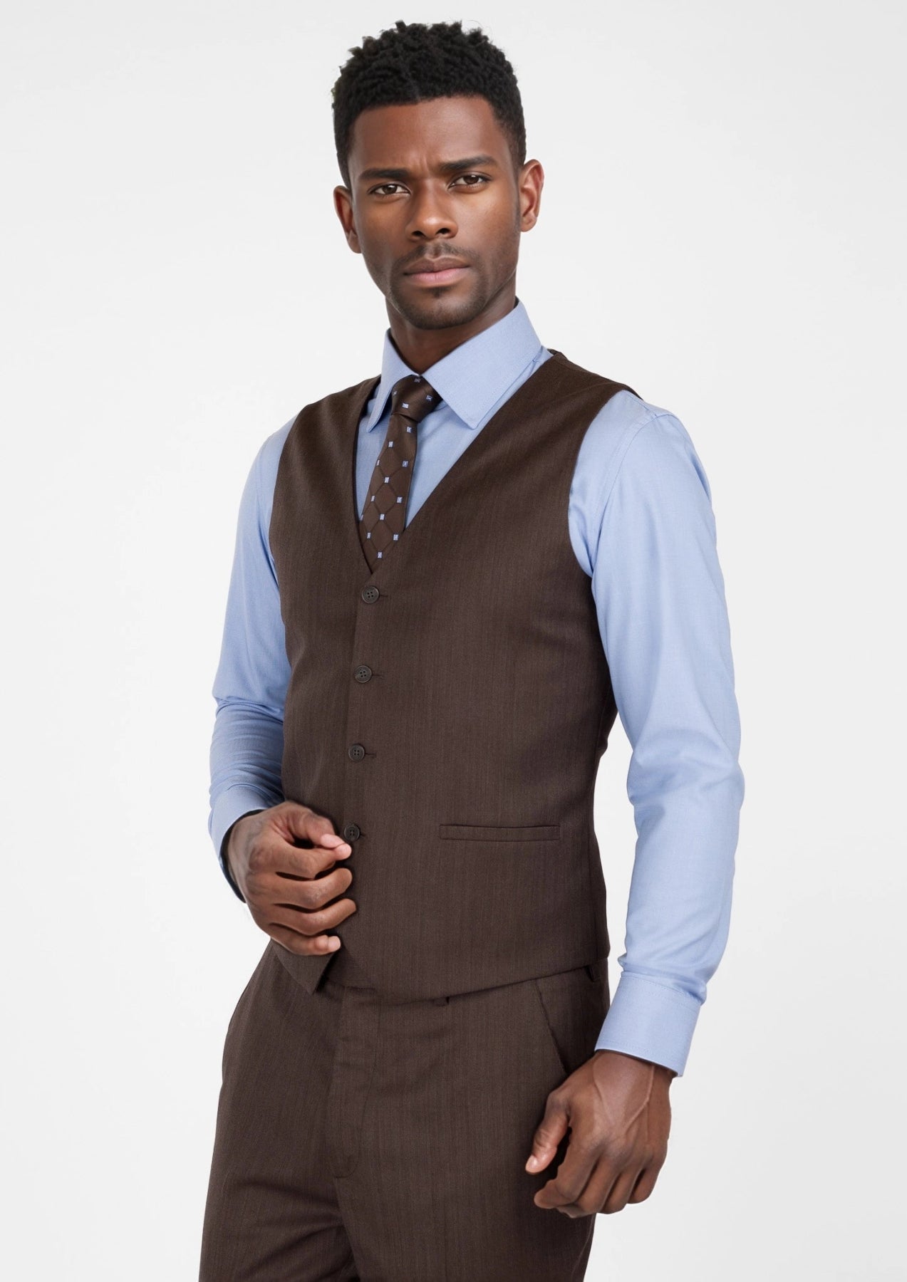 Hickory Brown Herringbone Vest - SARTORO