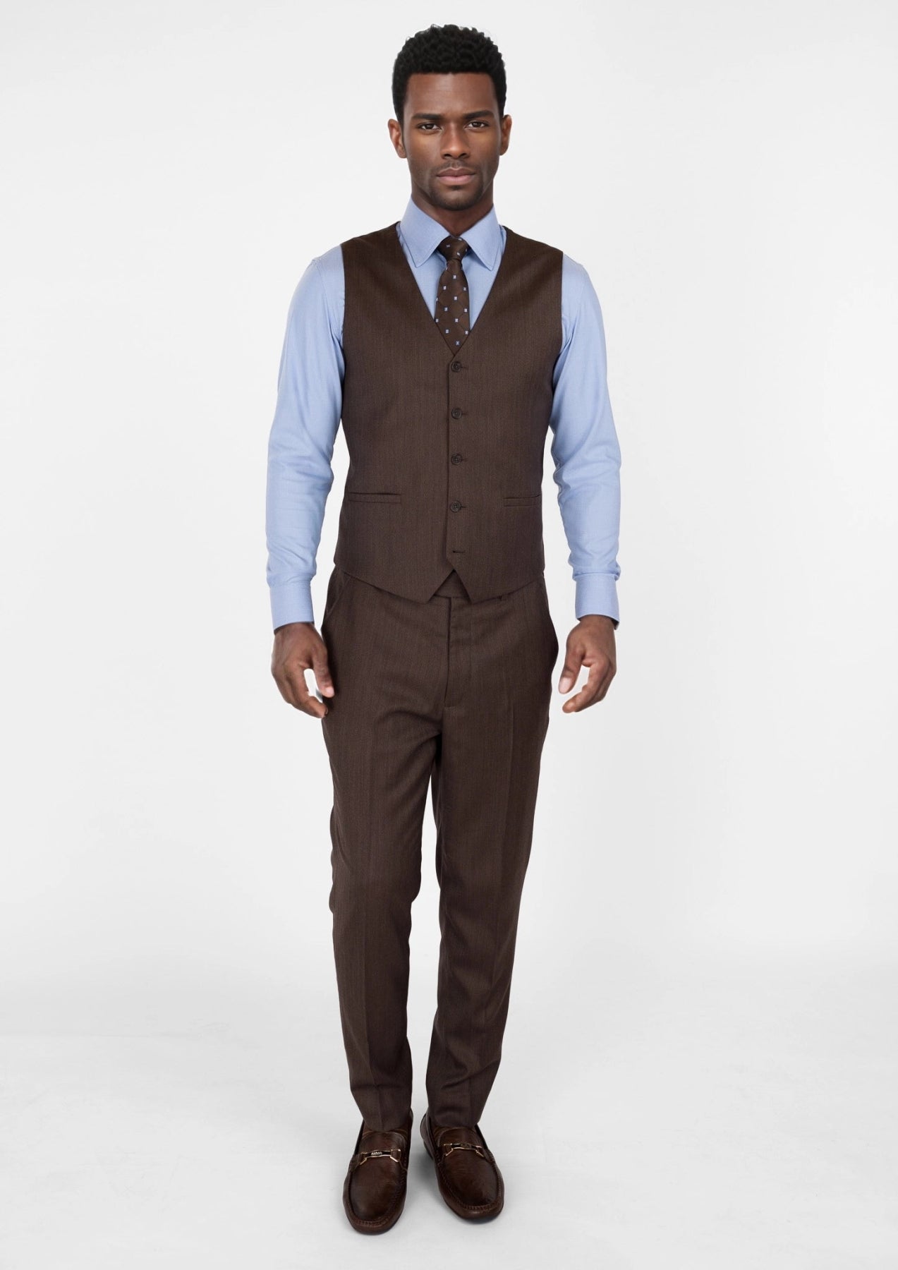 Hickory Brown Herringbone Vest - SARTORO
