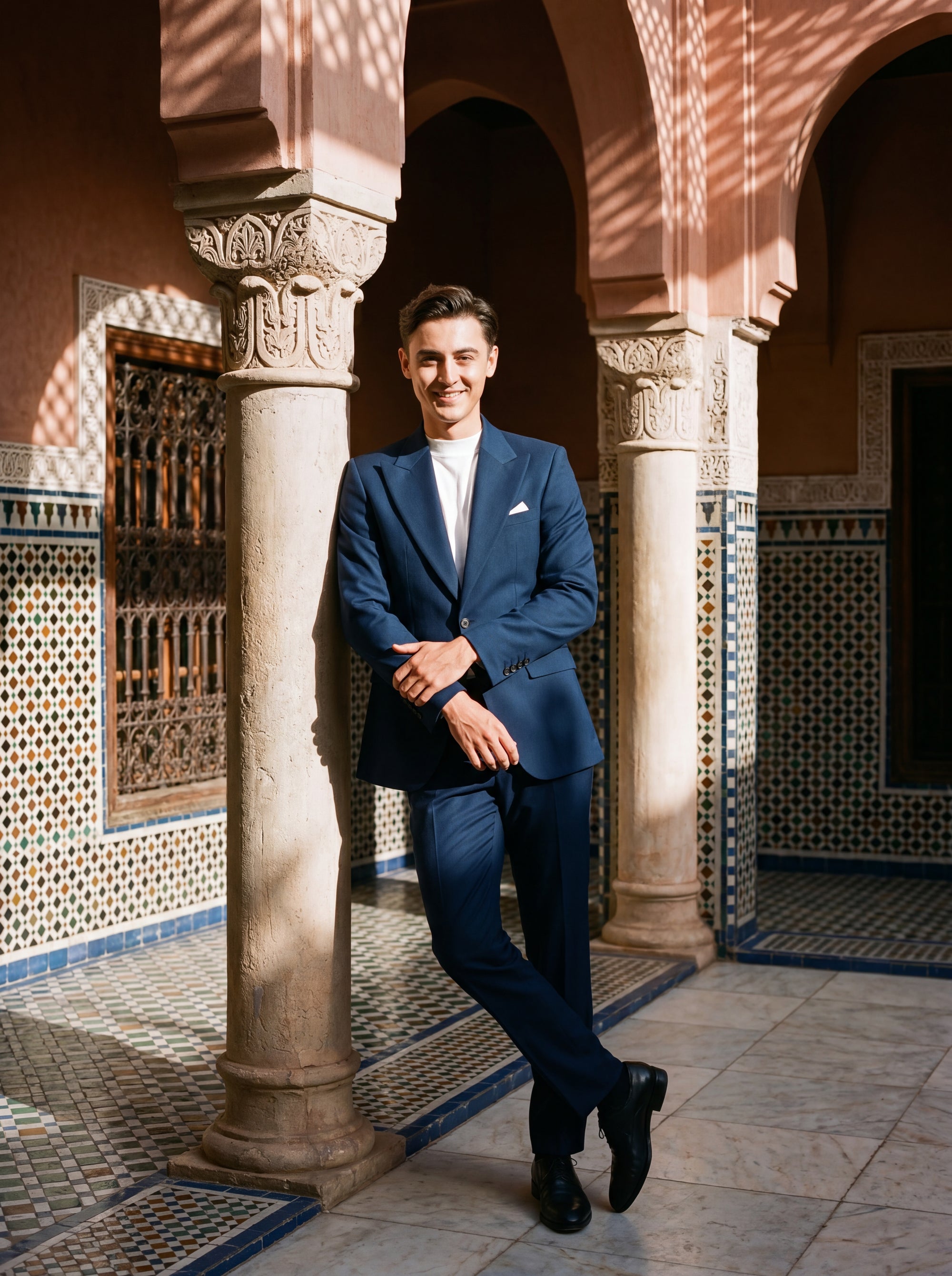 hudson-navy-crosshatch-suit-marrakech-courtyard928