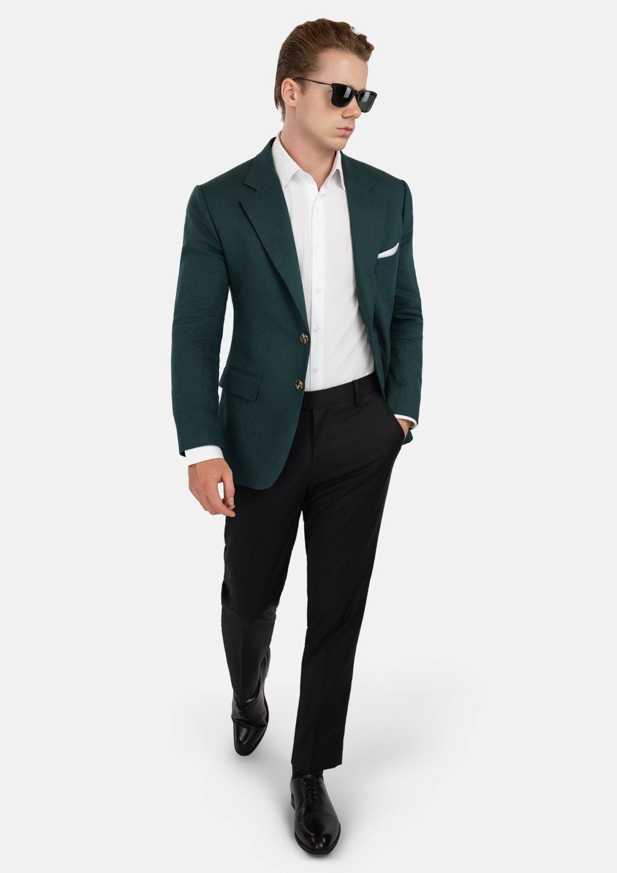 Men's Hudson Phthalo Green Linen Jacket | SARTORO Men's Hudson Phthalo Green Linen Jacket | SARTORO