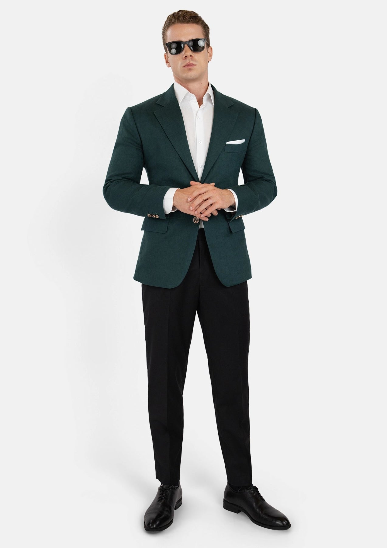Hudson Phthalo Green Linen Jacket - SARTORO