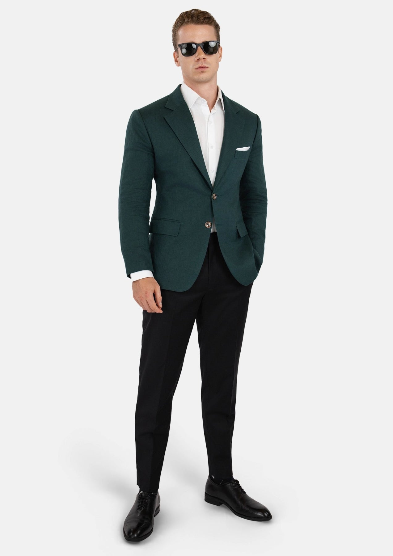 Men's Hudson Phthalo Green Linen Jacket | SARTORO Men's Hudson Phthalo Green Linen Jacket | SARTORO