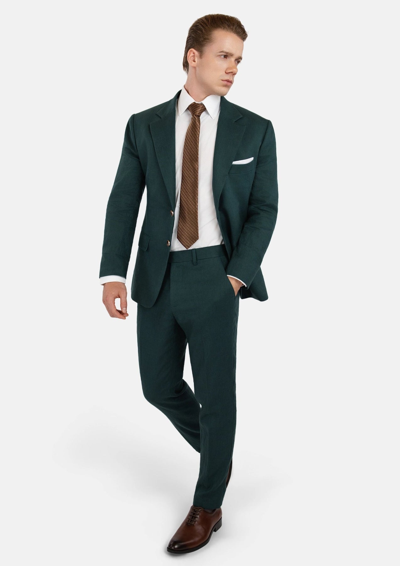 Men's Hudson Phthalo Green Linen Suit | SARTORO Men's Hudson Phthalo Green Linen Suit | SARTORO