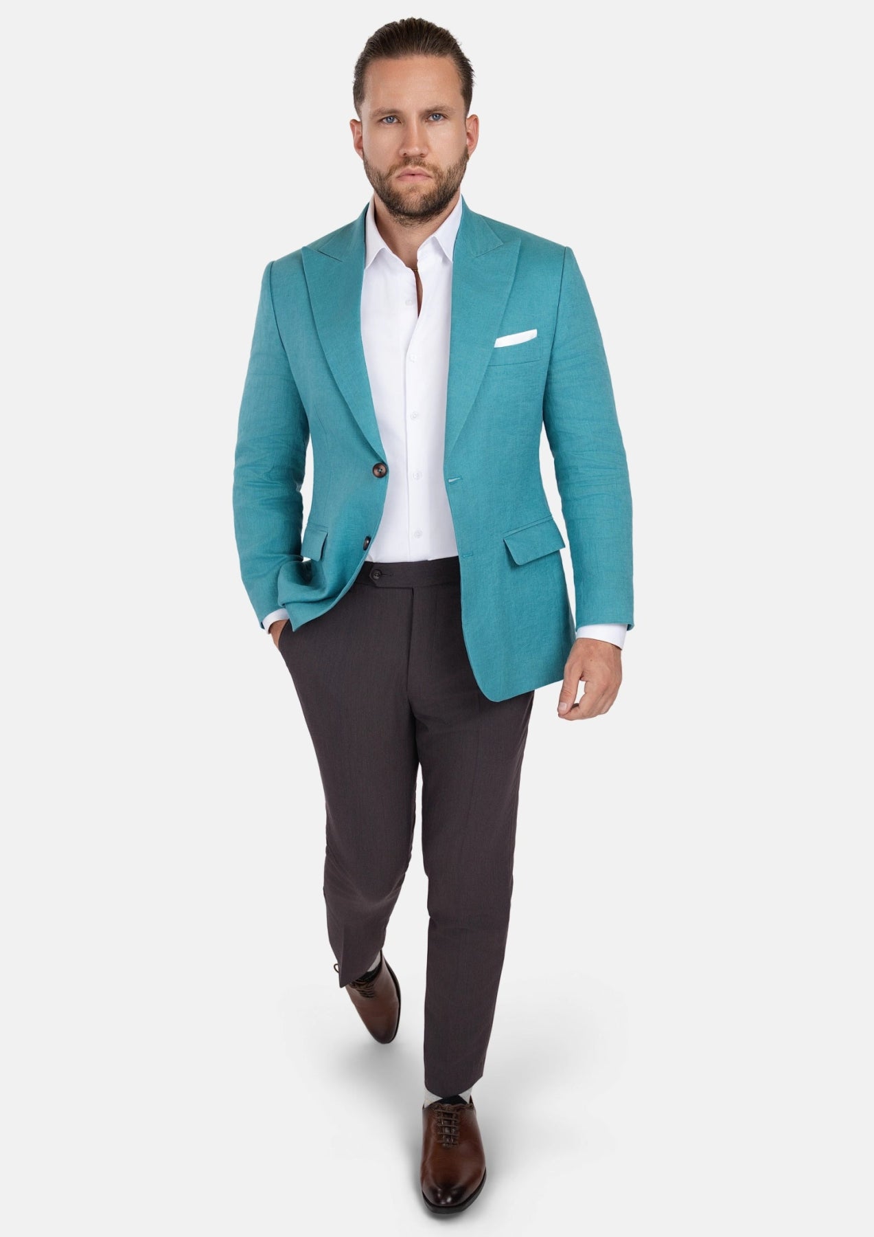 Hudson Turkish Blue Linen Jacket - SARTORO