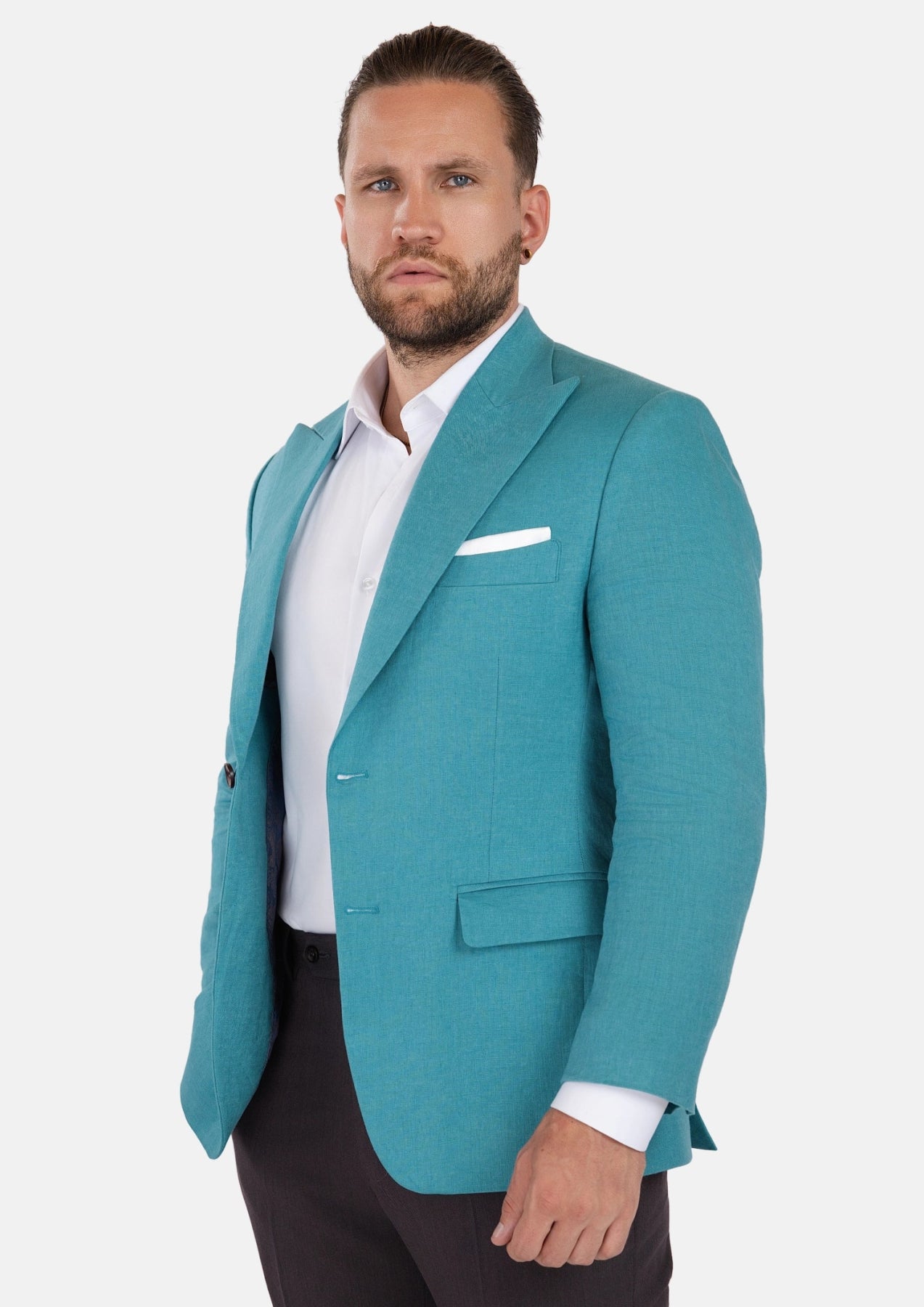 Hudson Turkish Blue Linen Jacket - SARTORO