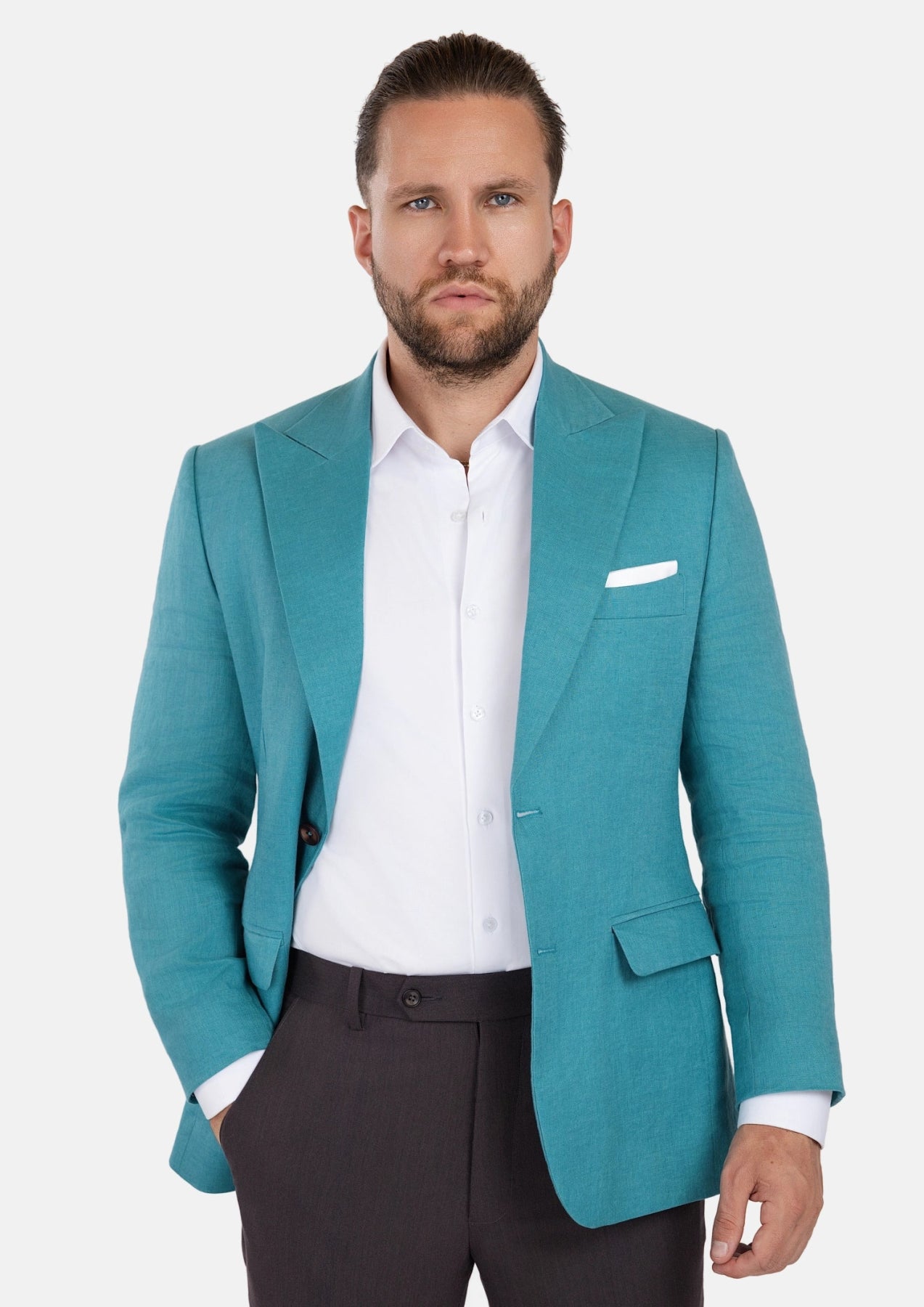 Hudson Turkish Blue Linen Jacket - SARTORO