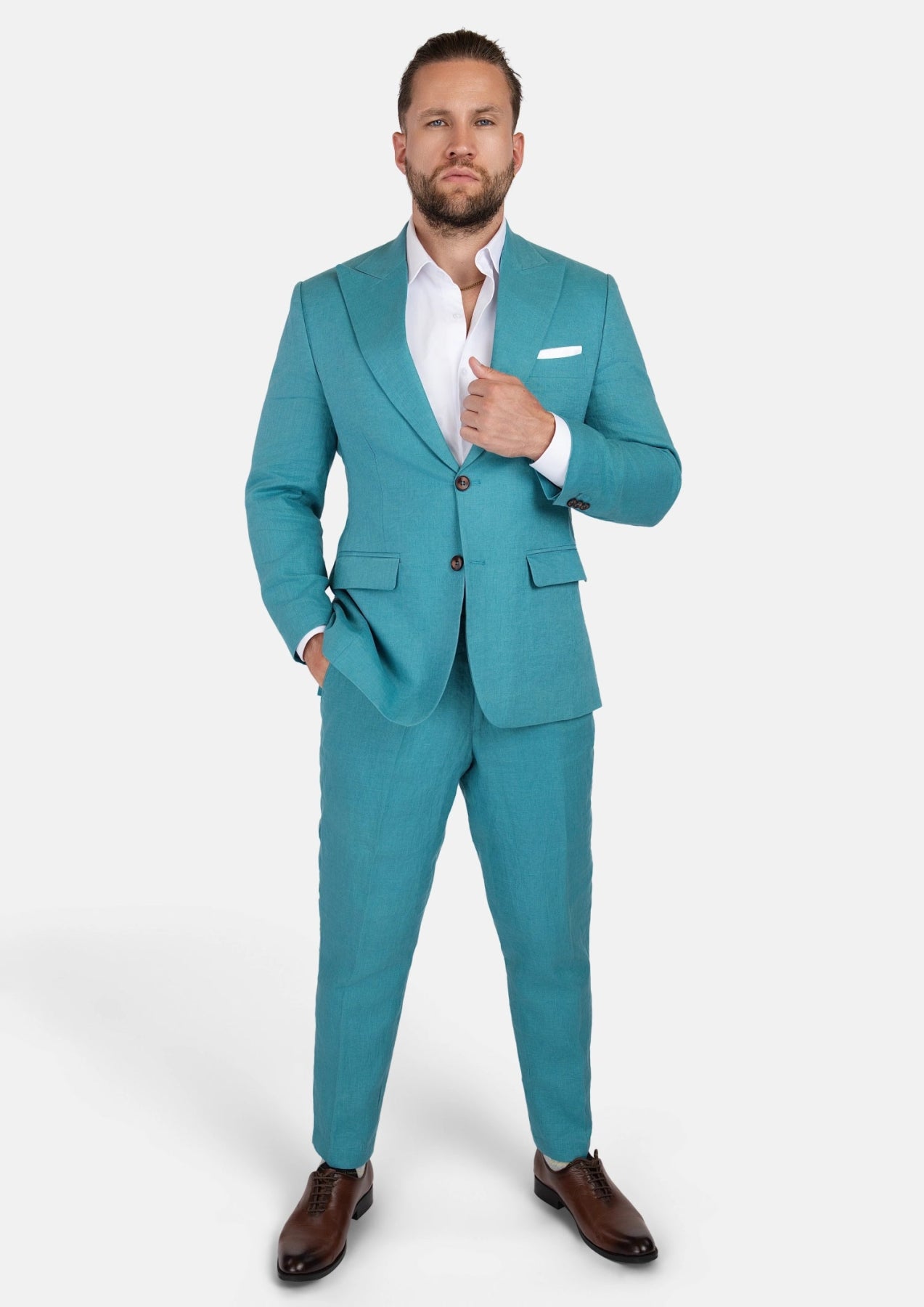 Men's Hudson Turkish Blue Linen Suit | SARTORO Men's Hudson Turkish Blue Linen Suit | SARTORO