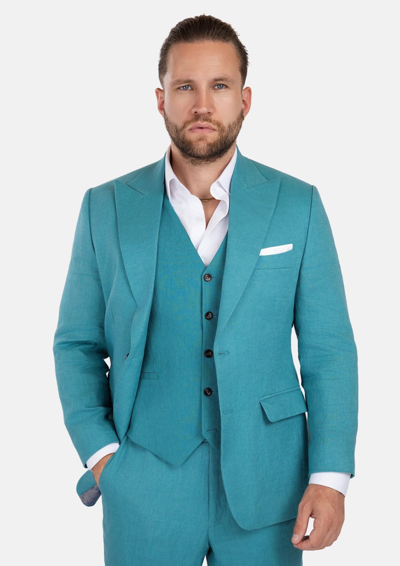 Hudson Turkish Blue Linen Suit - SARTORO