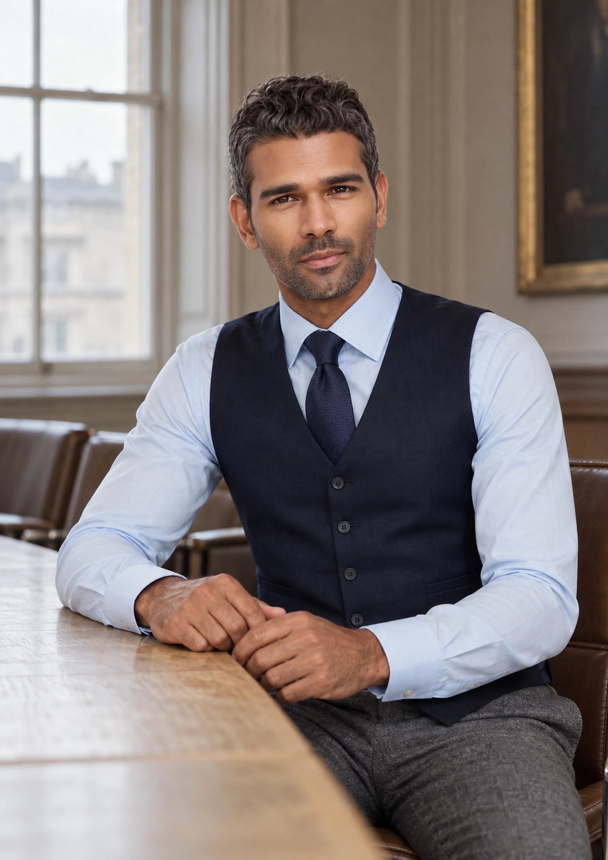 Imperial Navy Vest worn by a model, law firm boardroom688