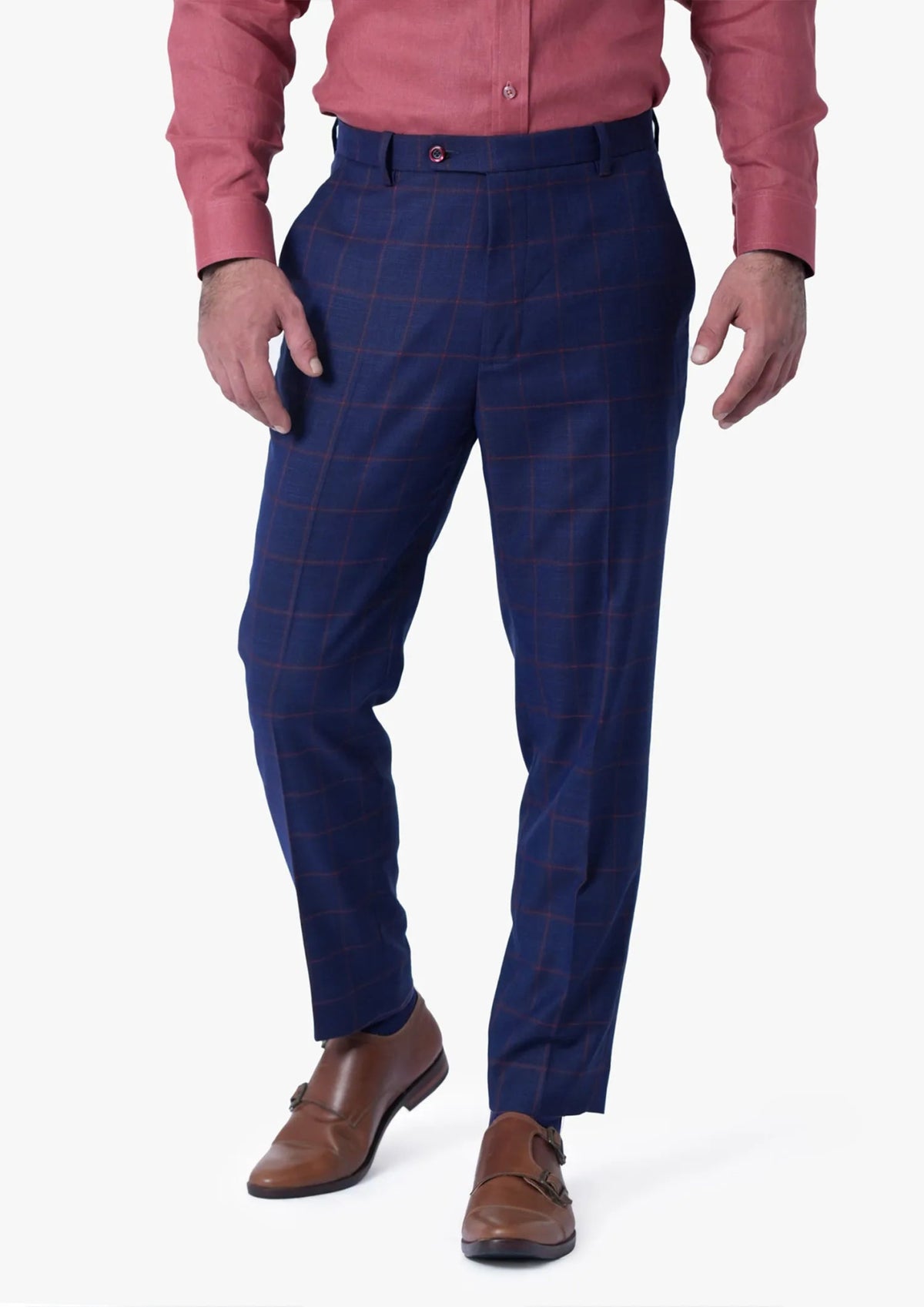 indigo blue dress pants Mens Classic Fit Solid Royal Blue Flat Front Wool Dress Pants, 32 main image 1