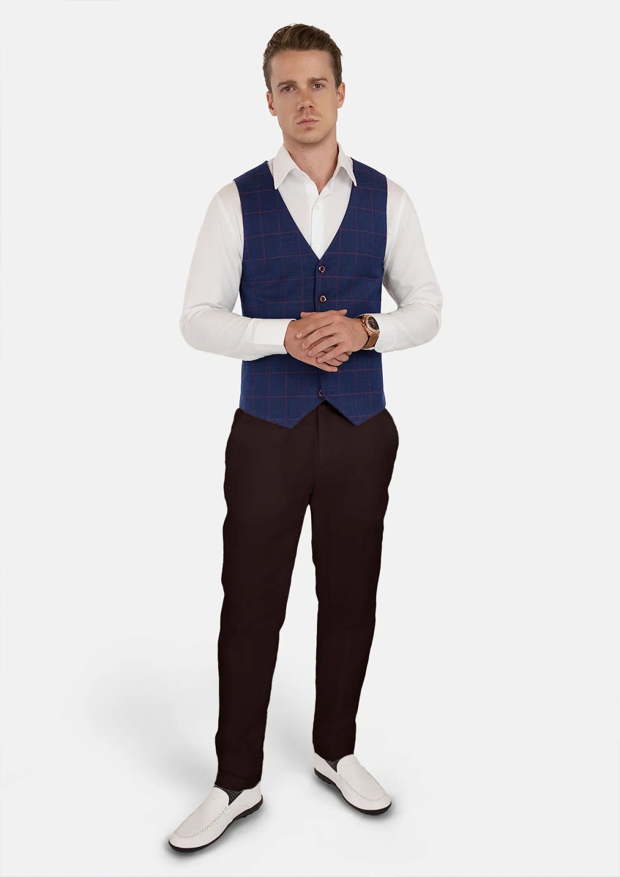 Indigo Blue Windowpane Vest - SARTORO306