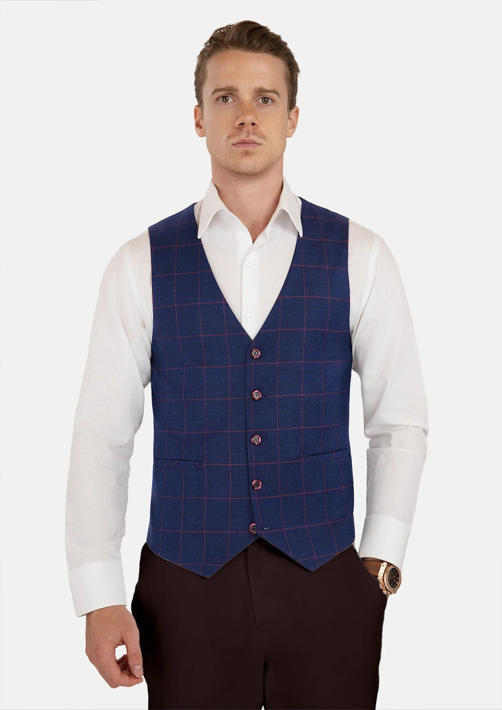 Indigo Blue Windowpane Vest525