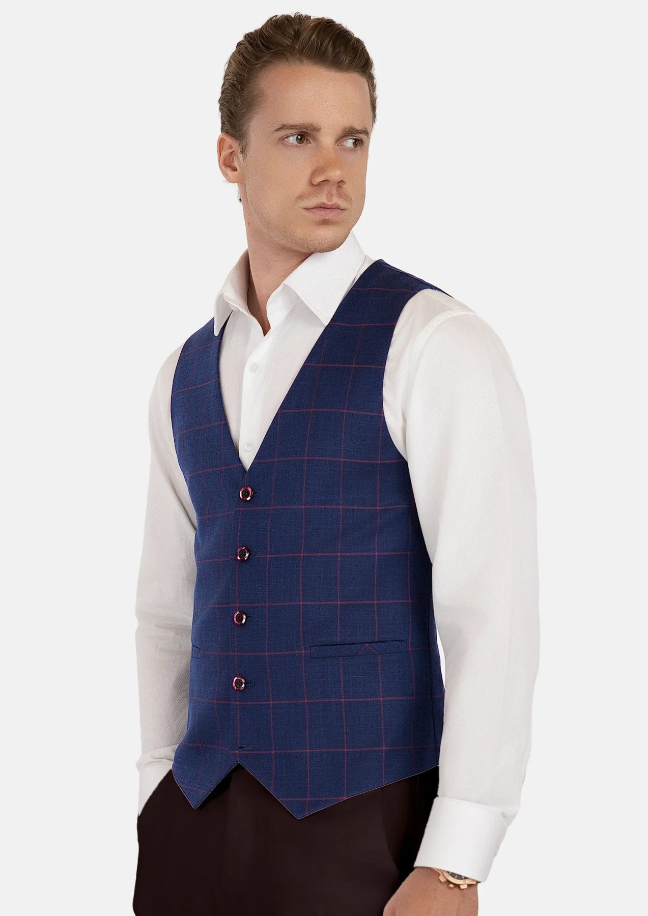 Indigo Blue Windowpane Vest - SARTORO556
