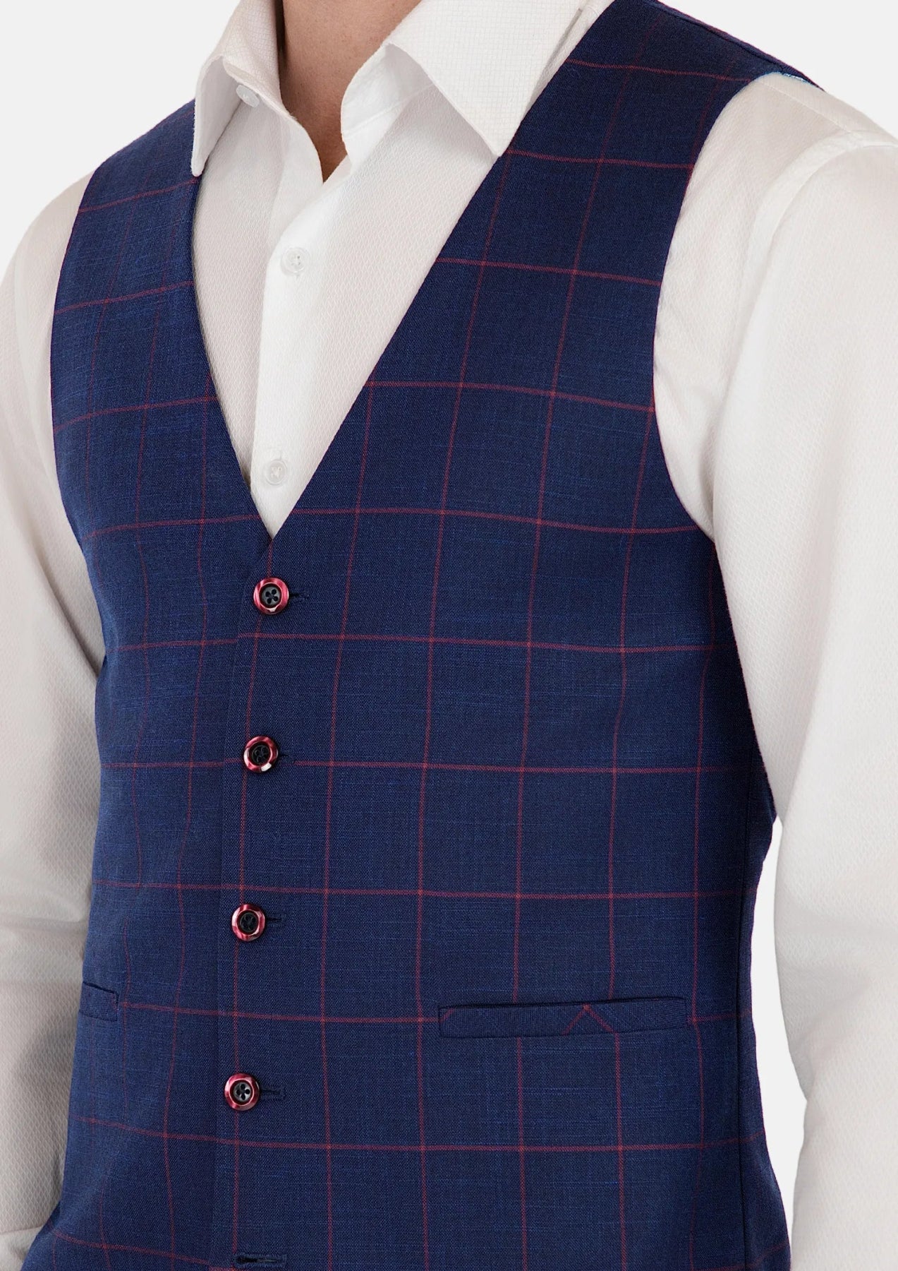 Indigo Blue Windowpane Vest - SARTORO954