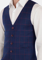 Indigo Blue Windowpane Vest - SARTORO343