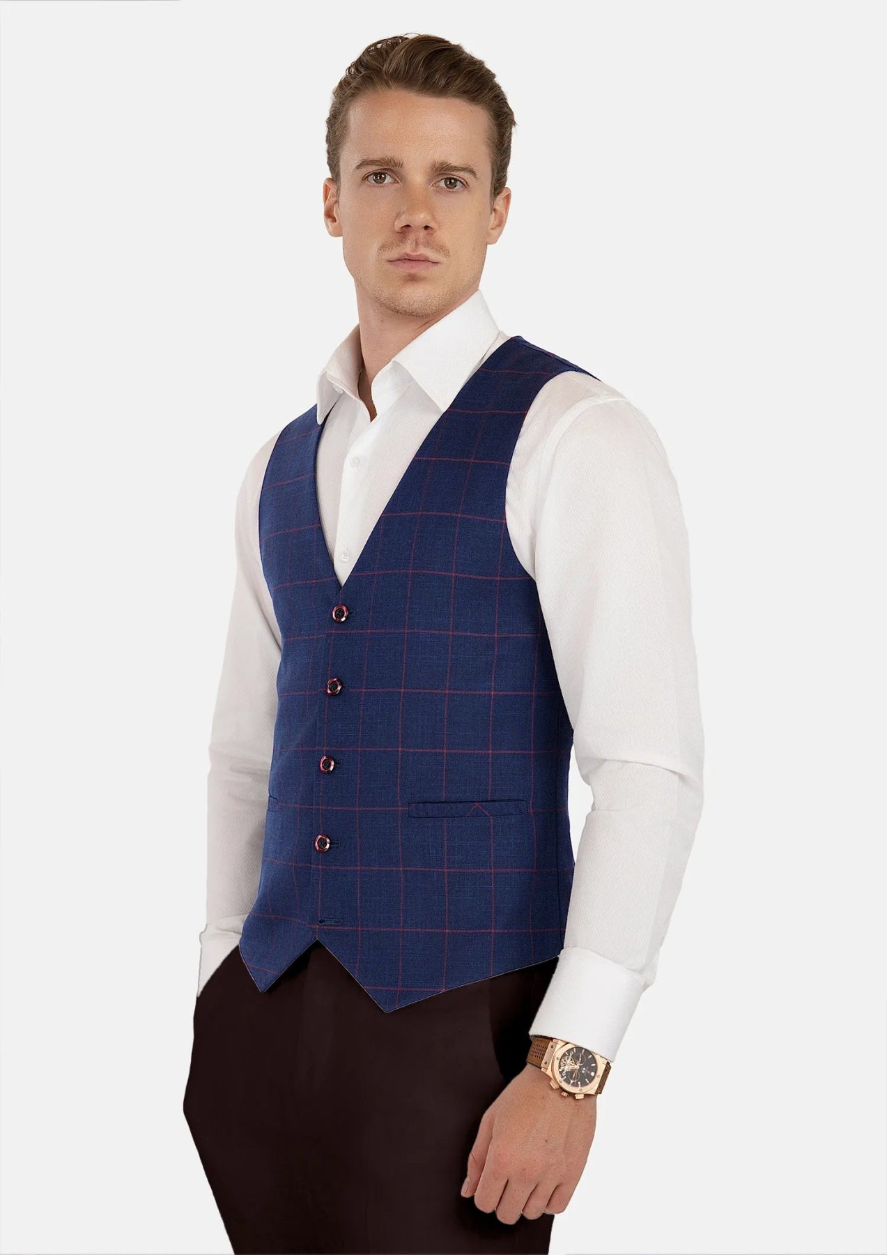 Indigo Blue Windowpane Vest - SARTORO336