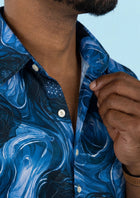 Indigo Marble Silk Shirt - SARTORO908