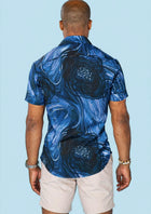 Indigo Marble Silk Shirt - SARTORO96