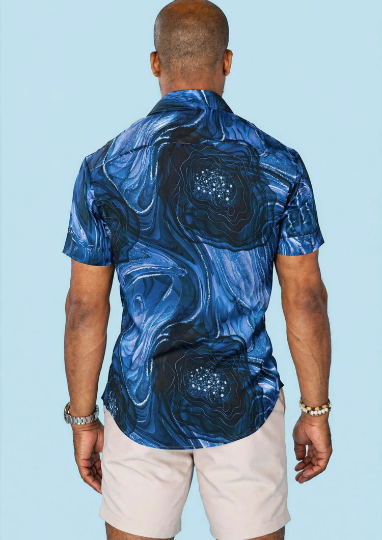 Indigo Marble Silk Shirt - SARTORO464
