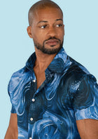 Indigo Marble Silk Shirt - SARTORO386