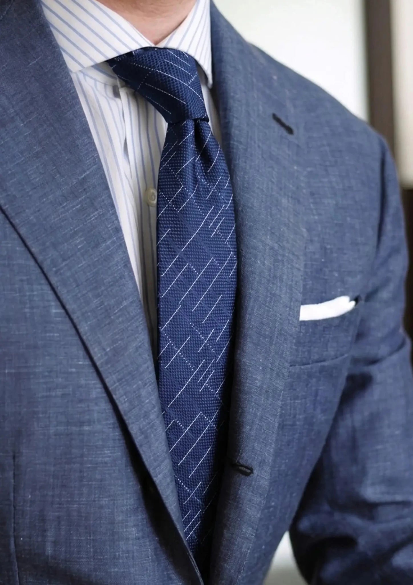 Ink Blue Linear Grid Tie - SARTORO867