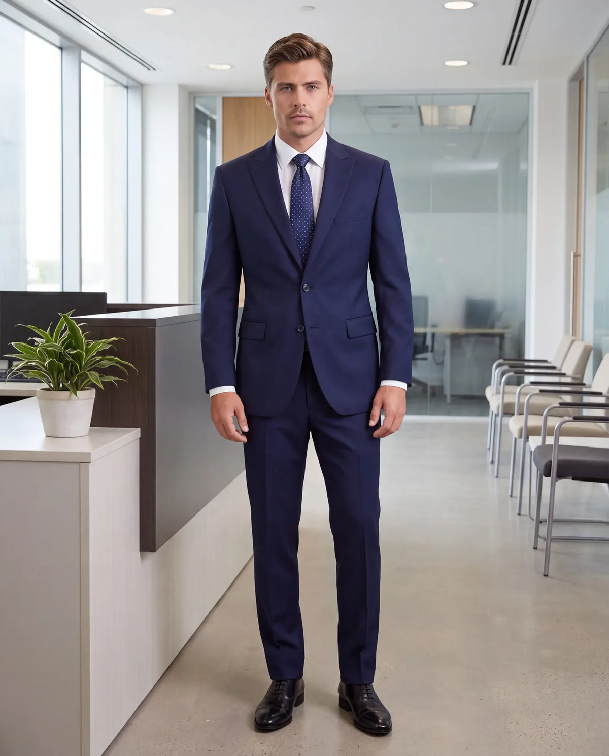 No one told you the dress code? Go with the default: a navy suit, white shirt, quiet tie and black shoes.
