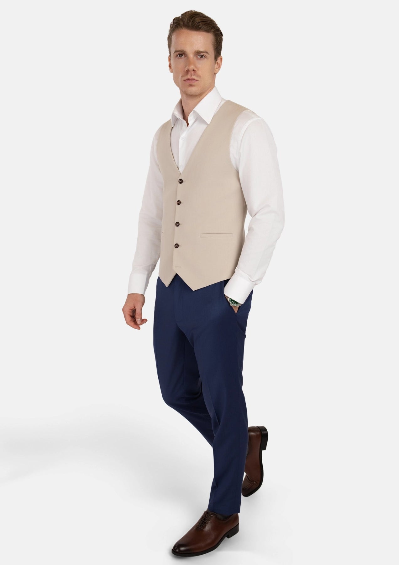 Ivory Cotton Vest - SARTORO768