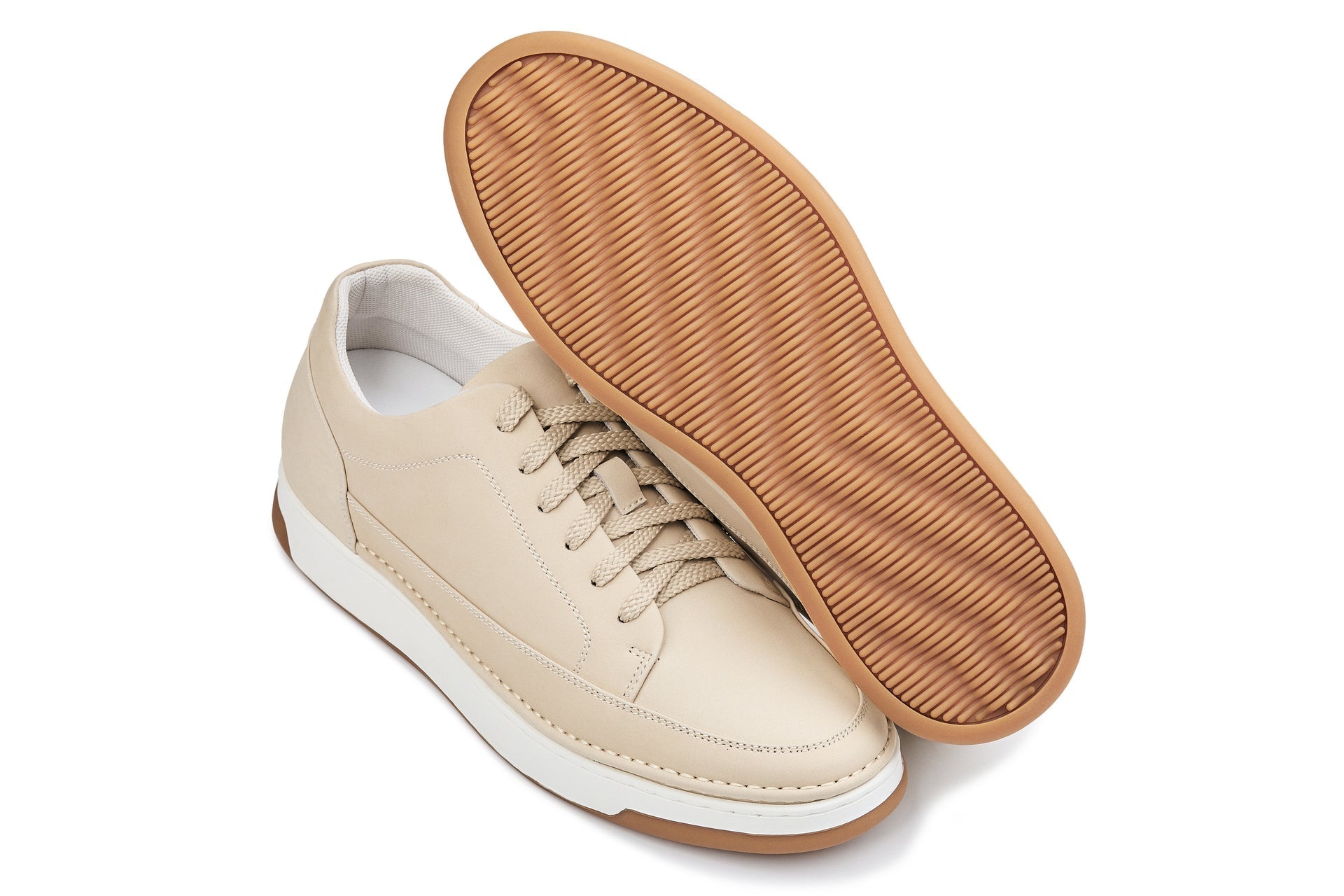 Ivory White Suede Elevated Leather Sneakers - 2381