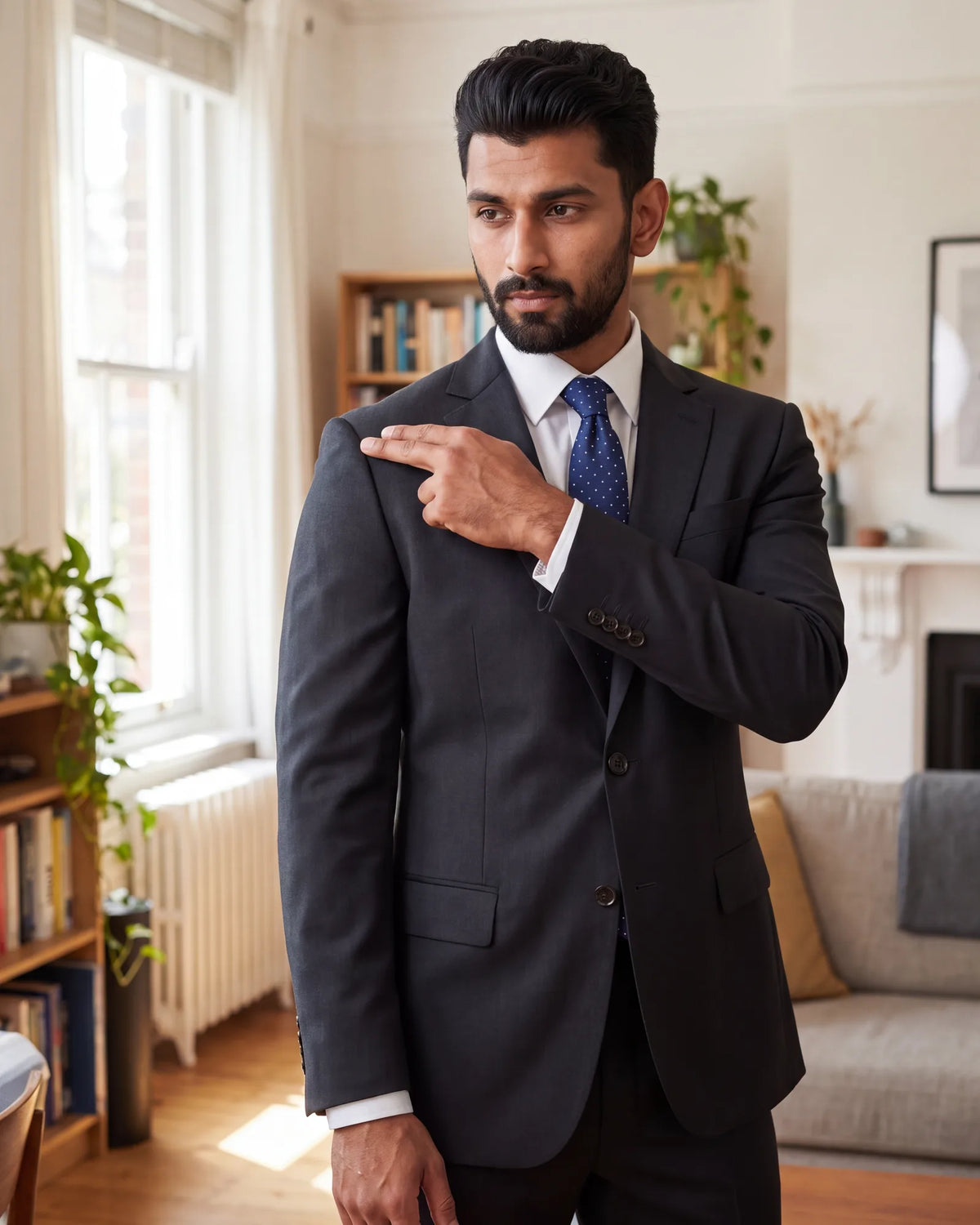 Start the try-on at the shoulders. If the seam sits wrong there, a return or a claim beats a trip to the tailor.