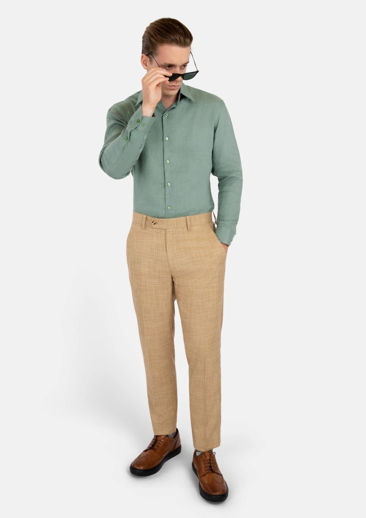 Jade Green Linen Shirt - SARTORO