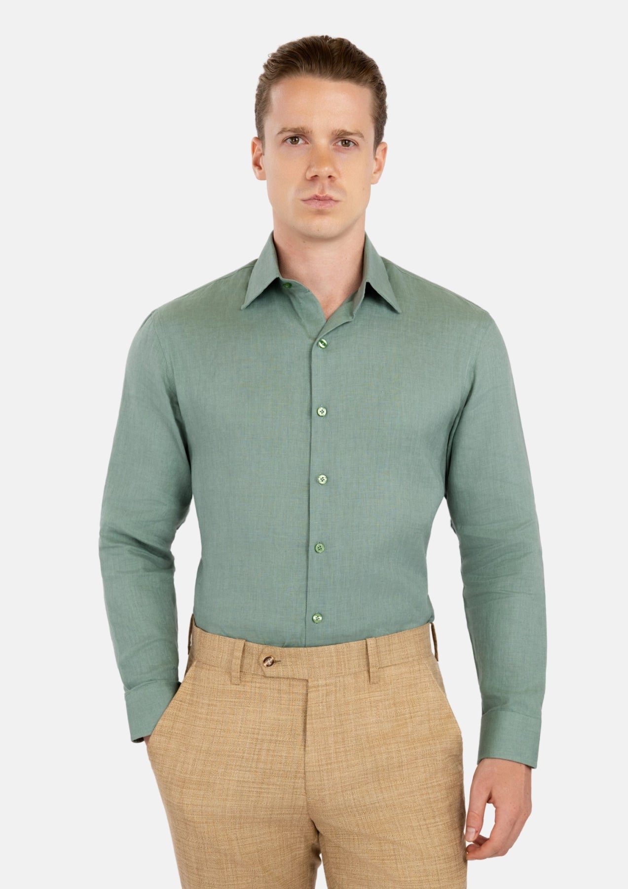 Jade Green Linen Shirt - SARTORO