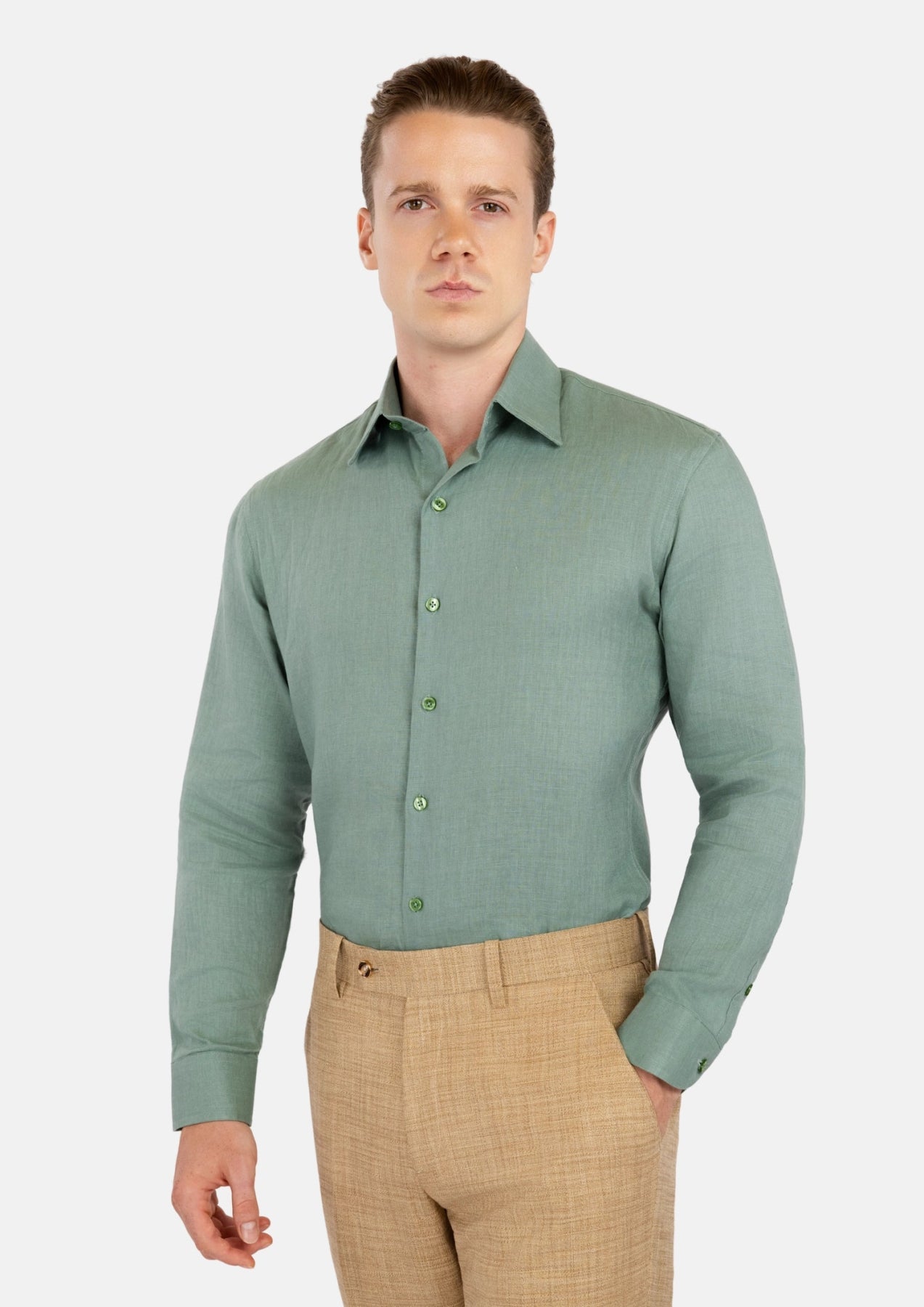 Jade Green Linen Shirt - SARTORO