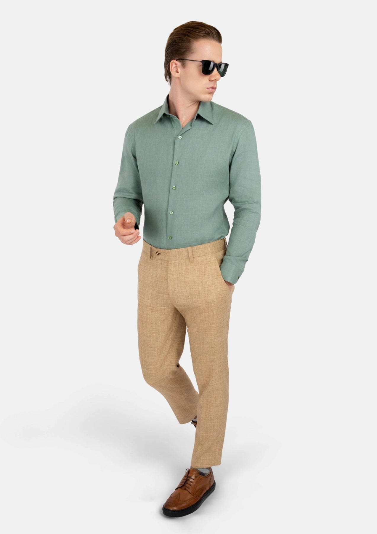 Jade Green Linen Shirt - SARTORO